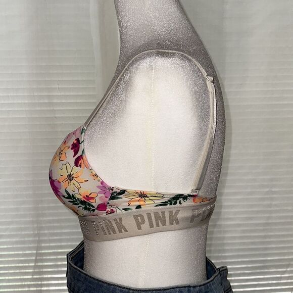 PINK VS 32B Ivory Pink Floral Padded Push-up Bra - Picture 7 of 12
